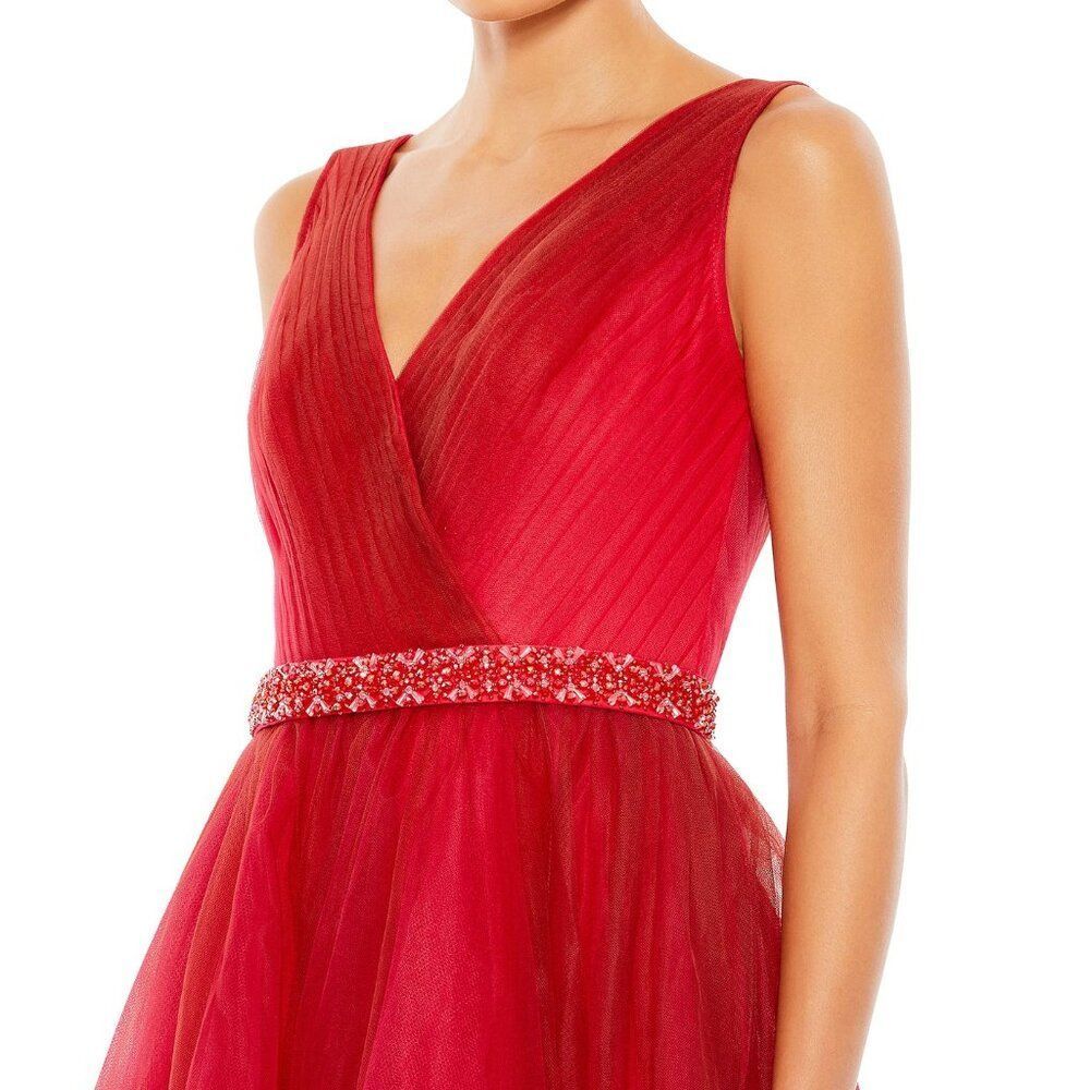 COPY - NEW | Mac Duggal 20378 Beaded Belt Wrap Over Sleeveless Ballgown Red Omb… - Picture 4 of 5